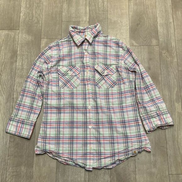 Womens Carhartt Plaid‎ Button Up 3/4 Roll Up Sleeve Pocket Shirt - Picture 1 of 8